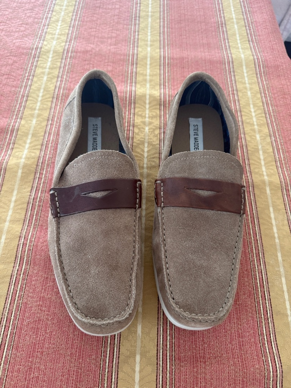 Steve Madden Taupe Suede Loafers with Brown Strap